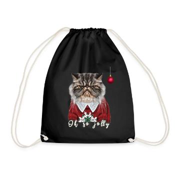 Grumpy Persian Christmas Cat - Charity - Drawstring Bag - black - Front