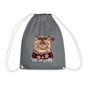 Grumpy Maine Coon Christmas Cat - Charity - Drawstring Bag - grey - Front