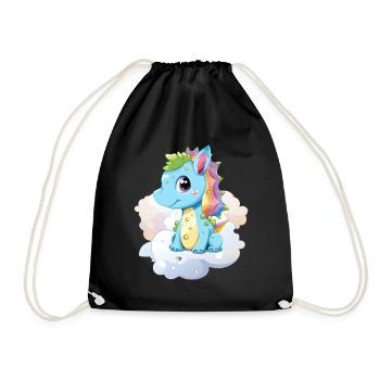 DIno Baby Regenbogen Geschenk - Turnbeutel - Schwarz - Vorne