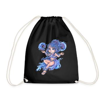 Niedlicher Chibi Wasser Fee Elfe Nymphe Mangastil - Turnbeutel - Schwarz - Vorne