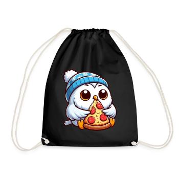 Eule Schneeeule Pizza Pizzaliebhaber Winter - Turnbeutel - Schwarz - Vorne