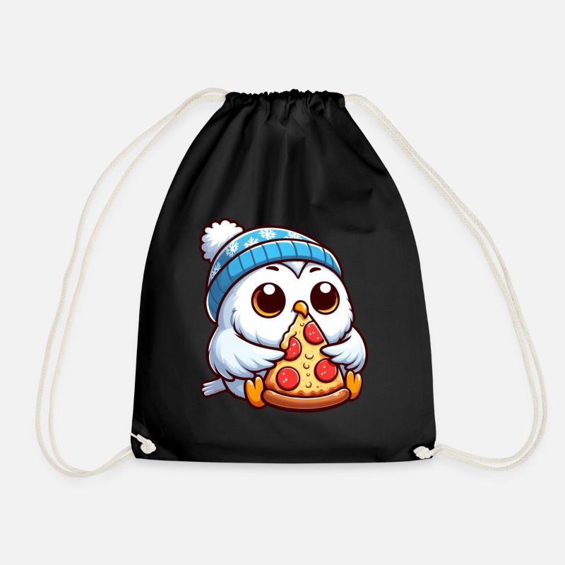 Eule Schneeeule Pizza Pizzaliebhaber Winter - Turnbeutel - Schwarz