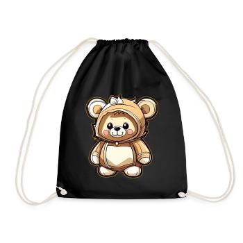 Cute Teddy Bear - Drawstring Bag - black - Front