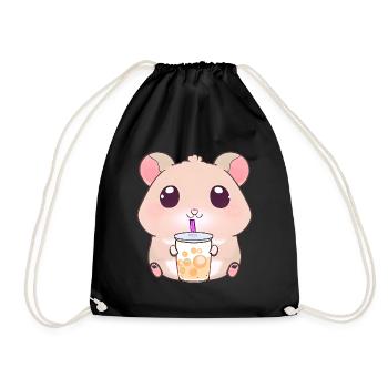 Kawaii Hamster mit Bubble Tea - Turnbeutel - Schwarz - Vorne