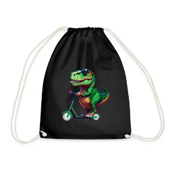 T-Rex Dinosaurier Dino Scooter E-Scooter Stunts - Turnbeutel - Schwarz - Vorne