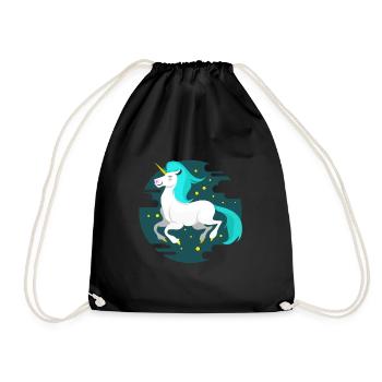 Einhorn Pferd Sterne Scherz Kuscheltier Glitzer - Turnbeutel - Schwarz - Vorne