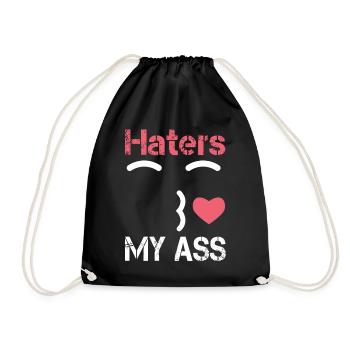 Haters kiss my ass. Hate küssen kuss smiley Herz - Turnbeutel - Schwarz - Vorne