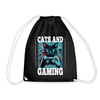 Cats and Gaming Cat Kitten Controller Gaming - Drawstring Bag - black - Front