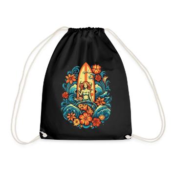 Surf Vibes: Vintage Retro Surfing Illustration - Drawstring Bag - black - Front