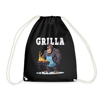 Grilling Grilla Griller Gorilla BBQ Saying Funny - Drawstring Bag - black - Front