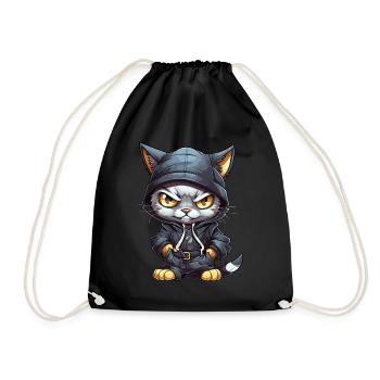 Cat Hip Hop Rap Rapper DJ Ghetto Crew Gangster - Drawstring Bag - black - Front