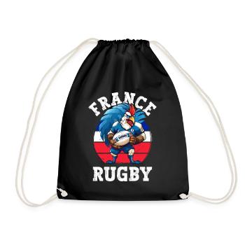 Rugby Frankreich 2023 Hahn Rugbyball Spieler Fan - Turnbeutel - Schwarz - Vorne