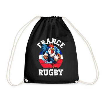 Rugby Frankreich 2023 Hahn Rugbyball Spieler Fan - Turnbeutel - Schwarz - Vorne