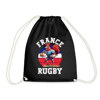 Rugby Frankreich 2023 Hahn Rugbyball Spieler Fan - Turnbeutel - Schwarz - Vorne