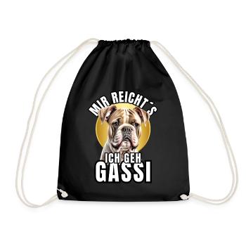 I'M GOING FOR A WALK - BULLDOG DOG DOGS - Drawstring Bag - black - Front