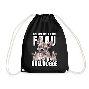 NEVER UNDERESTIMATE A WOMAN with Bulldog Dog DOG - Drawstring Bag - black - Front