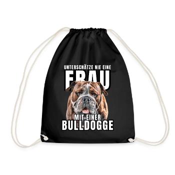NEVER underestimate a woman with a bulldog dog dog - Drawstring Bag - black - Front