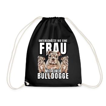 NEVER underestimate a woman with a bulldog dog dog - Drawstring Bag - black - Front
