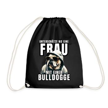 NEVER underestimate a woman with a bulldog dog dog - Drawstring Bag - black - Front