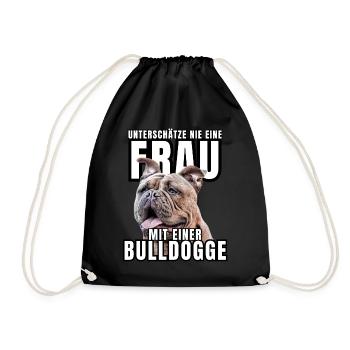 NEVER underestimate a woman with a bulldog dog dog - Drawstring Bag - black - Front