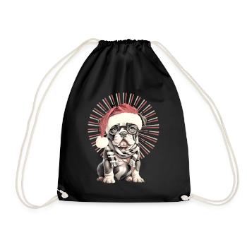 drôle Père Noël Bulldog chiens de Noël - Sac de sport léger - noir - Devant
