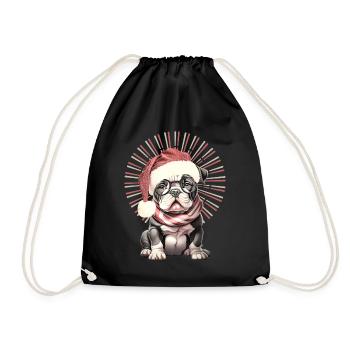 drôle Père Noël Bulldog chiens de Noël - Sac de sport léger - noir - Devant