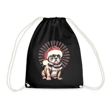 drôle Père Noël Bulldog chiens de Noël - Sac de sport léger - noir - Devant
