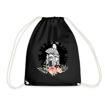 Handgezeichnete Geisha mit Rose, Vintage Style - Turnbeutel - Schwarz - Vorne