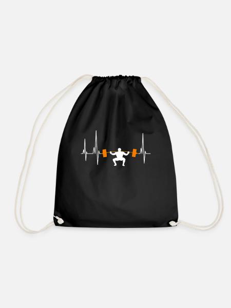 Barbell Weightlifting Heartbeat Bodybuilding Cool - Drawstring Bag - black