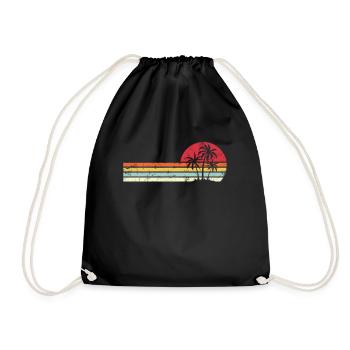 Palme Retro-Art tropischer Strand Pazifik - Turnbeutel - Schwarz - Vorne