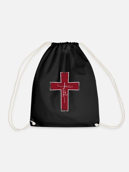Faith Red Cross Jesus Christ Prayer Love Christian - Drawstring Bag - black