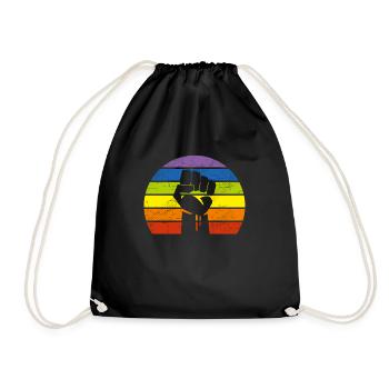 LGBT Pride Flag Fist Retro BLM Vintage Black Lives - Drawstring Bag - black - Front