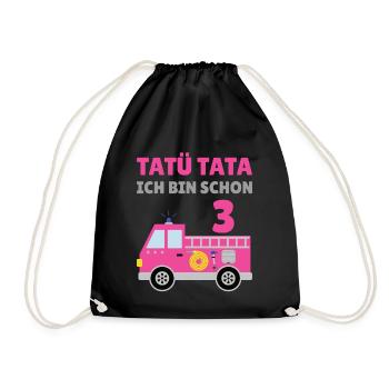 Feuerwehrauto 3. Geburtstag 3 Jahre Geschenk - Turnbeutel - Schwarz - Vorne