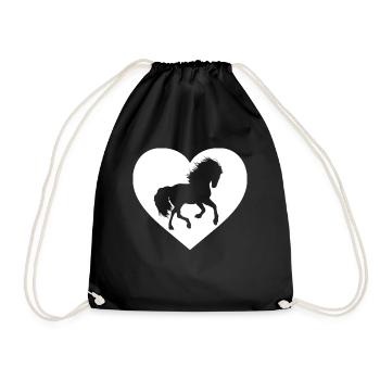 Horse Lover Cow girl Nice Horse Heart Silhouette - Drawstring Bag - black - Front