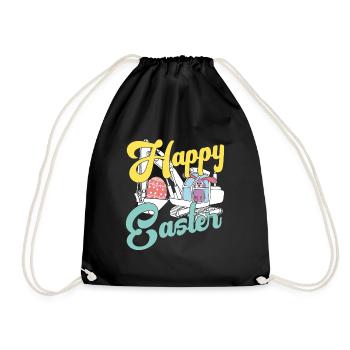 Bunny Happy Easter Day Spring Hunt Eggs Rabbit - Drawstring Bag - black - Front