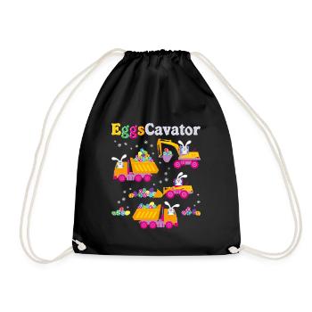 Easter For Boys Toddlers Funny Eggs Cavator Bunny - Drawstring Bag - black - Front