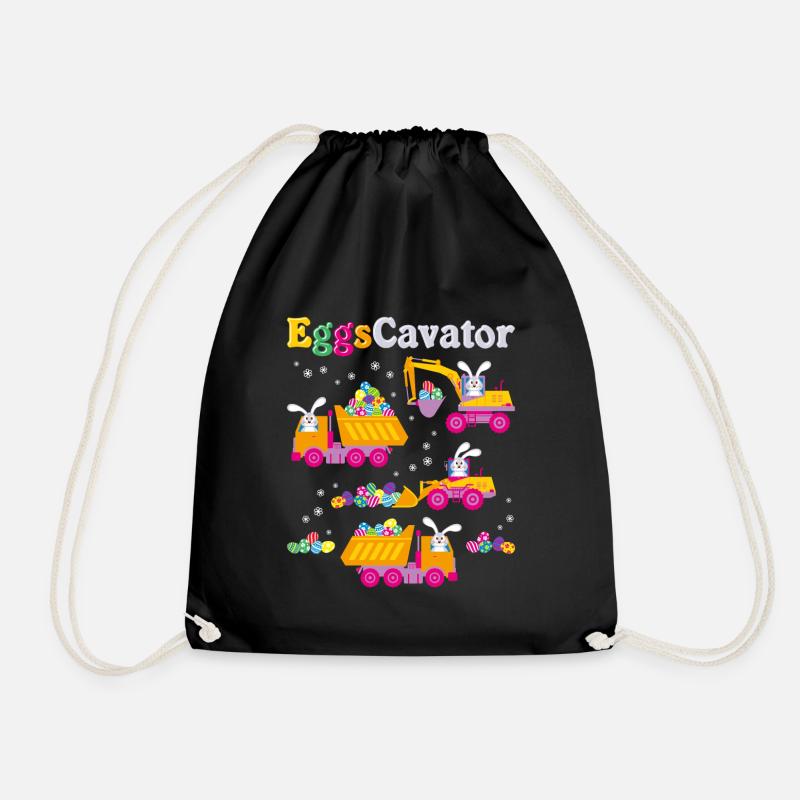 Easter For Boys Toddlers Funny Eggs Cavator Bunny - Drawstring Bag - black