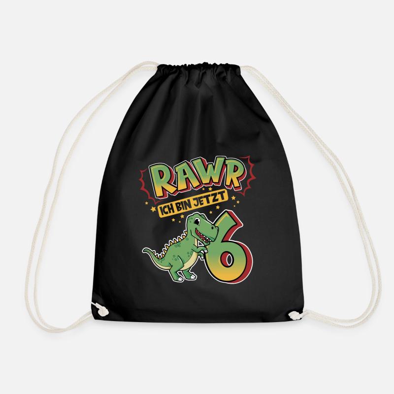6. Geburtstag "Rawr ich bin jetzt 6" Dino Geschenk - Turnbeutel - Schwarz