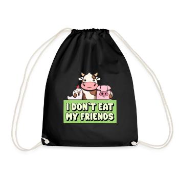 Kuh Schwein Happy Friends Design für Veganer - Turnbeutel - Schwarz - Vorne