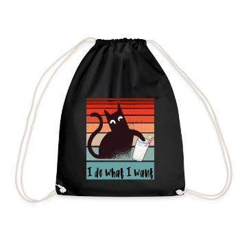 Ich mache was ich will. Lustige Katze Glas Milch - Turnbeutel - Schwarz - Vorne