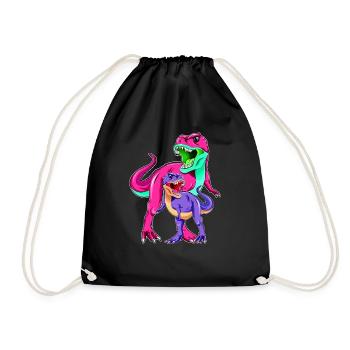 Mutter und Sohn Dino - Muttertag - Turnbeutel - Schwarz - Vorne