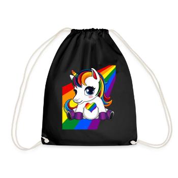 Licorne avec coeur de couleur LGBTQ - Fierté LGBTQ - Sac de sport léger - noir - Devant