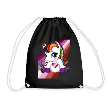 Einhorn mit Lesben Flagge Herz - LGBTQ Lesben - Turnbeutel - Schwarz - Vorne