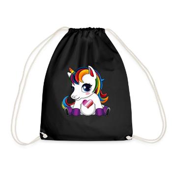 Einhorn mit Lesben Flagge Herz - Lesben Farbe - Turnbeutel - Schwarz - Vorne