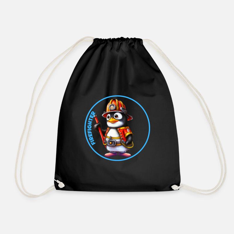 Feuerwehrmann, süßer Pinguin - Turnbeutel - Schwarz