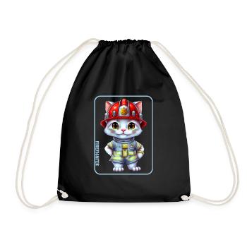 Firefighter, cat lover - Drawstring Bag - black - Front
