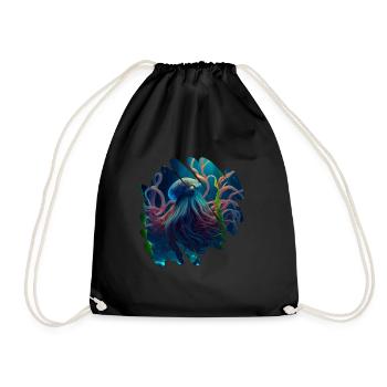 Ocean life, big octopus - Drawstring Bag - black - Front