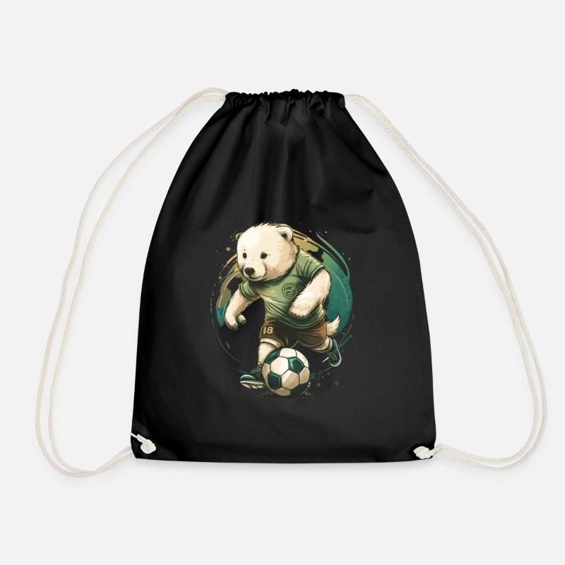 Cute Animal Soccer Players, Bear - Drawstring Bag - black