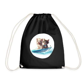 Chien et chat surfeurs - Sac de sport léger - noir - Devant