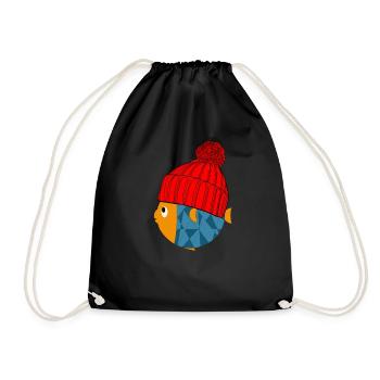 Poisson mignon avec chapeau de laine - Sac de sport léger - noir - Devant